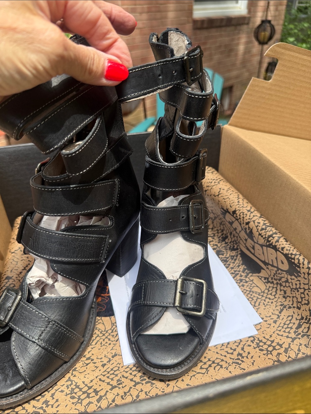 freebird Black Strappy Buckle Kids Sandals with Back Zipper - Picture 3 of 3